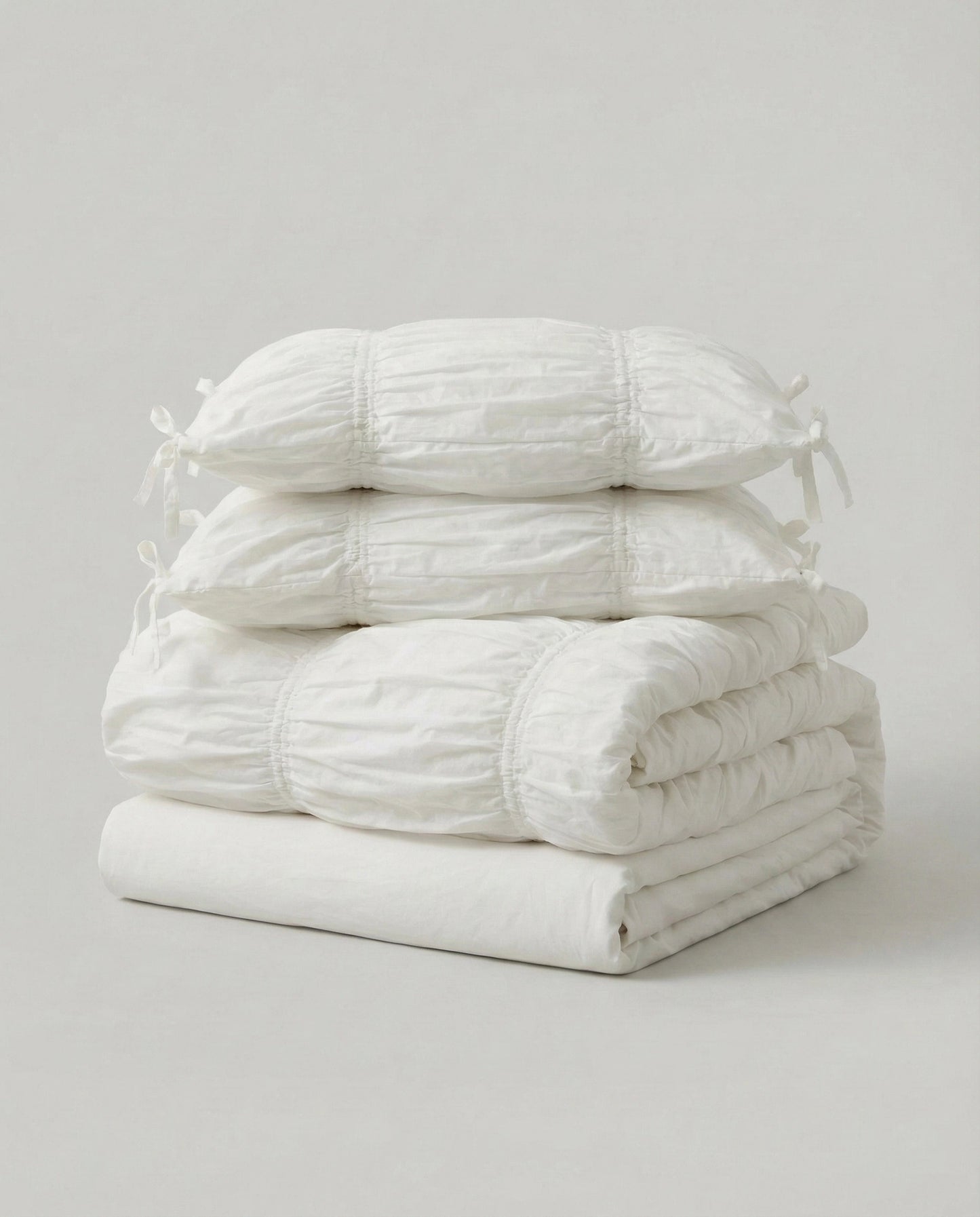 Classic White Ruched Duvet Cover Set